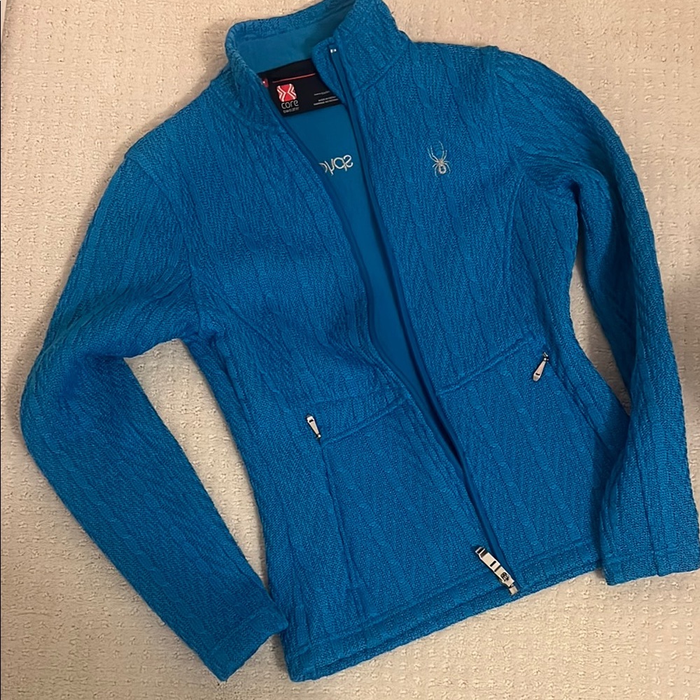 Spyder Blue Ski Jacket with Full Zip and High Collar
